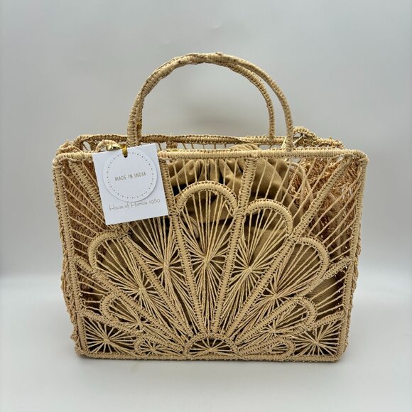 Handbags - NWT House Of Harlow 1960 Hand Woven Raffia Hand Bag Purse Gold Crossbody Strap